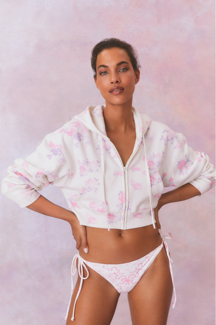 Pierra Crop Floral Print Logo Hoodie-morningim