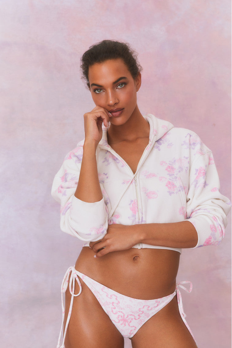 Pierra Crop Floral Print Logo Hoodie-morningim
