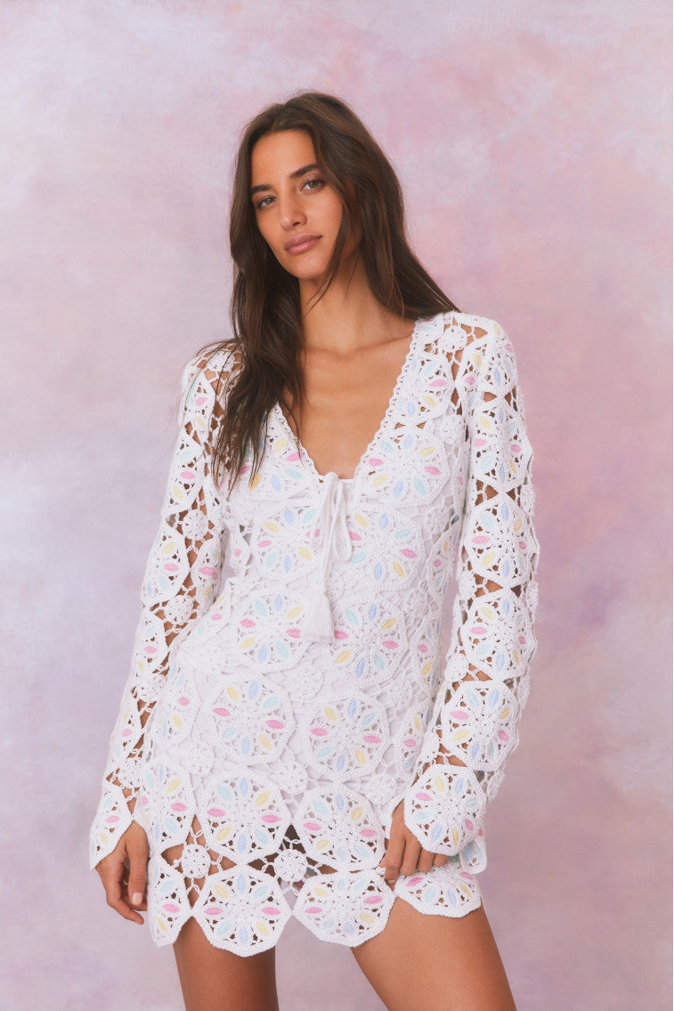 Poemes Multi Colored Crochet Mini Dress-morningim