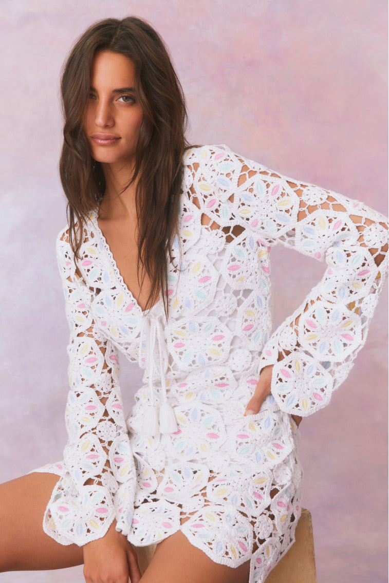 Poemes Multi Colored Crochet Mini Dress-morningim