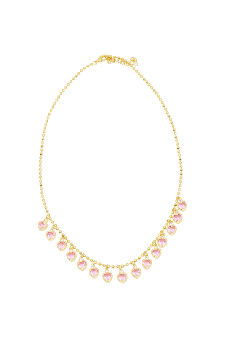 Erin Wachs Gold Heart Tennis Necklace - PINK-morningim