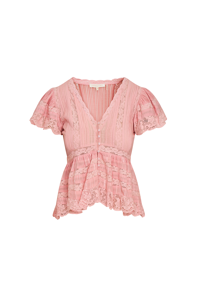 Quinella Cotton Peplum V-Neck Button-Down Blouse-morningim