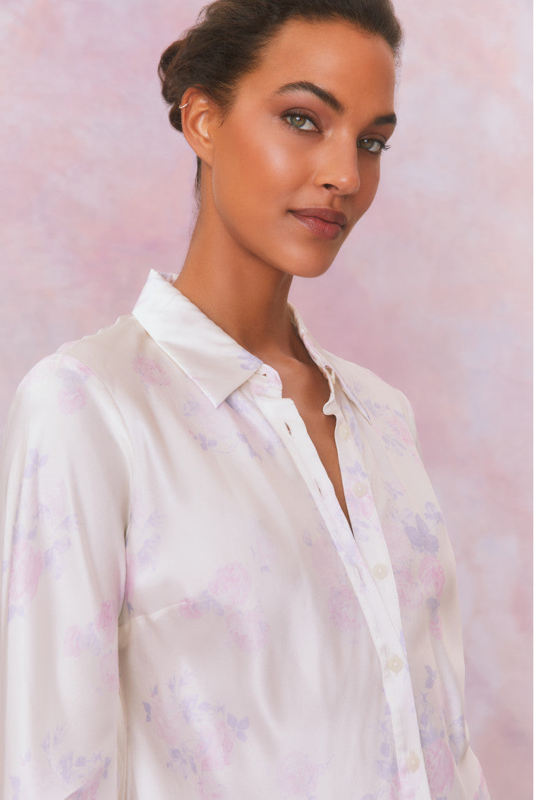 Quintenette Silk Printed Rosette Top-morningim