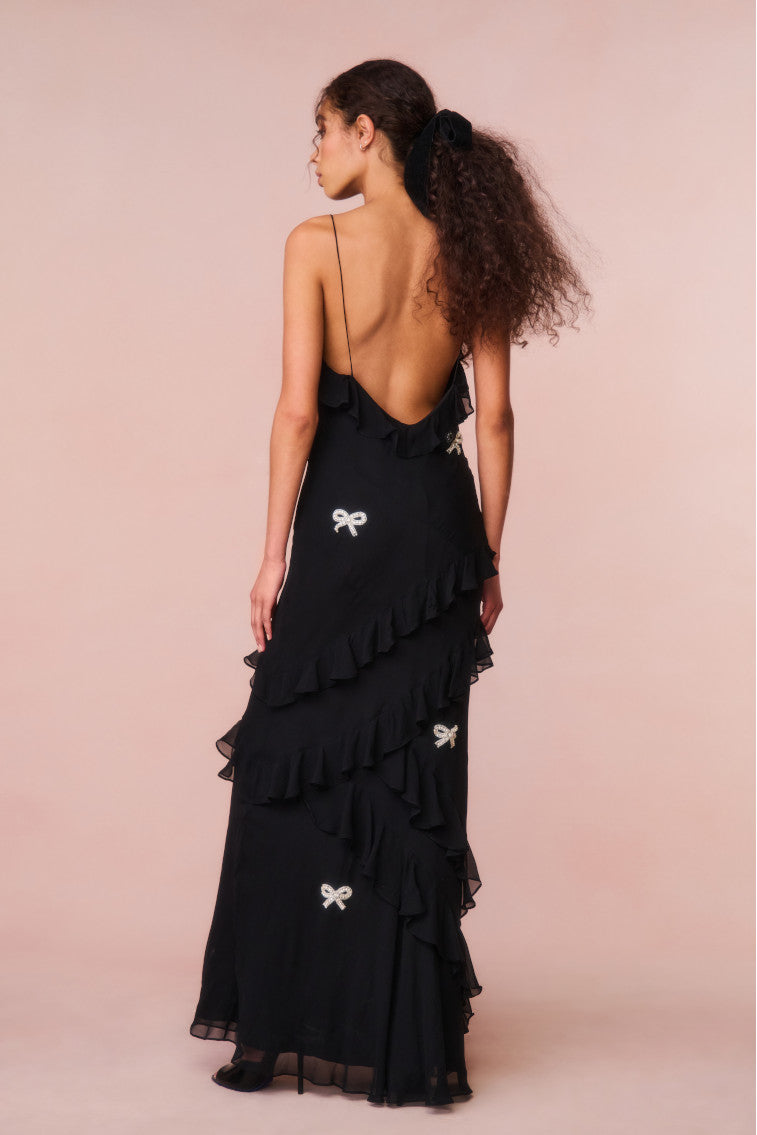 Rialto Crystal Bow-Embellished Maxi Dress-morningim