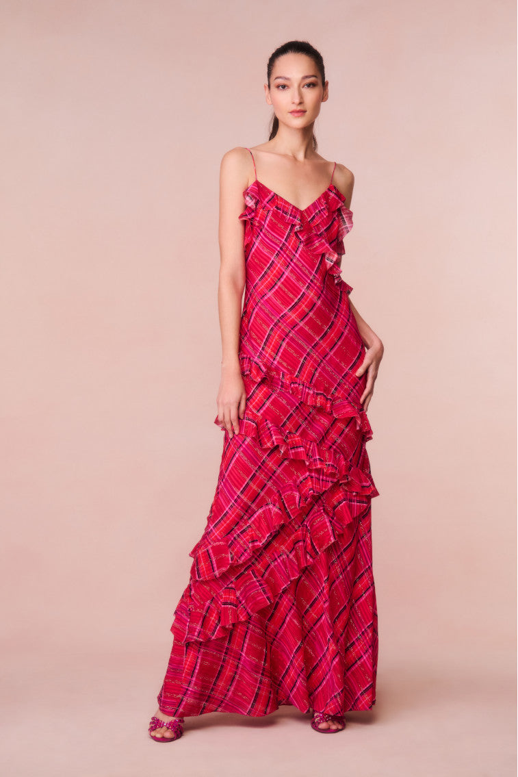 Rialto Silk Tartan Dress - CHEERY RED-morningim
