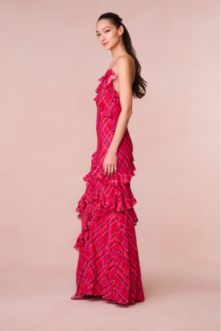 Rialto Silk Tartan Dress - CHEERY RED-morningim