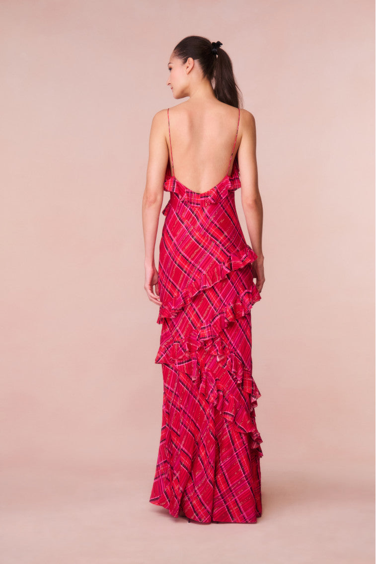 Rialto Silk Tartan Dress - CHEERY RED-morningim