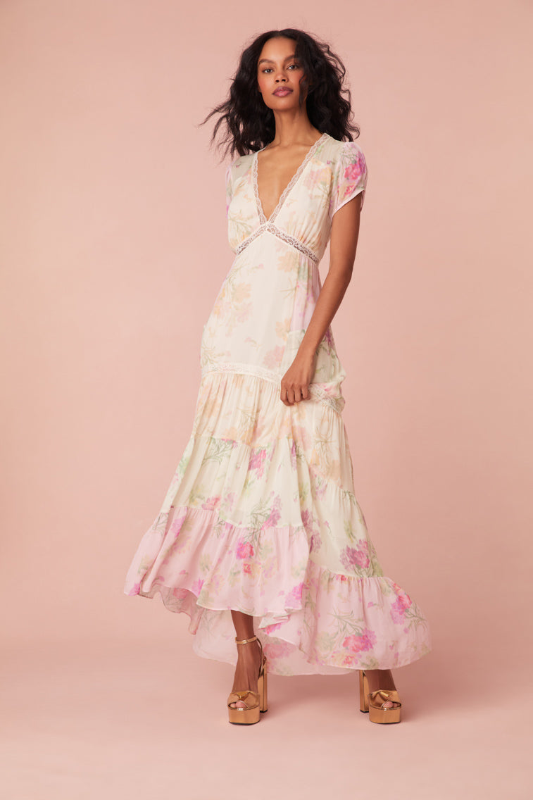 Roupell V-Neck Chiffon Maxi Dress-morningim