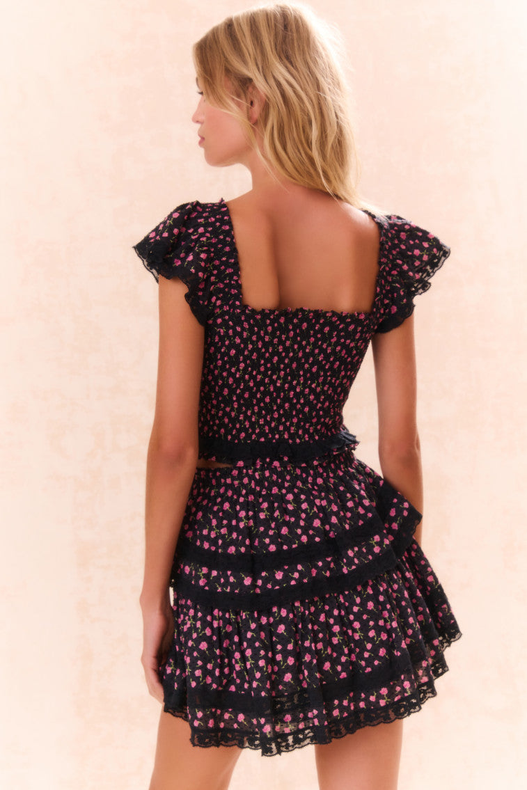 Ruffle Mini Floral Lace-Trimmed Skirt-morningim