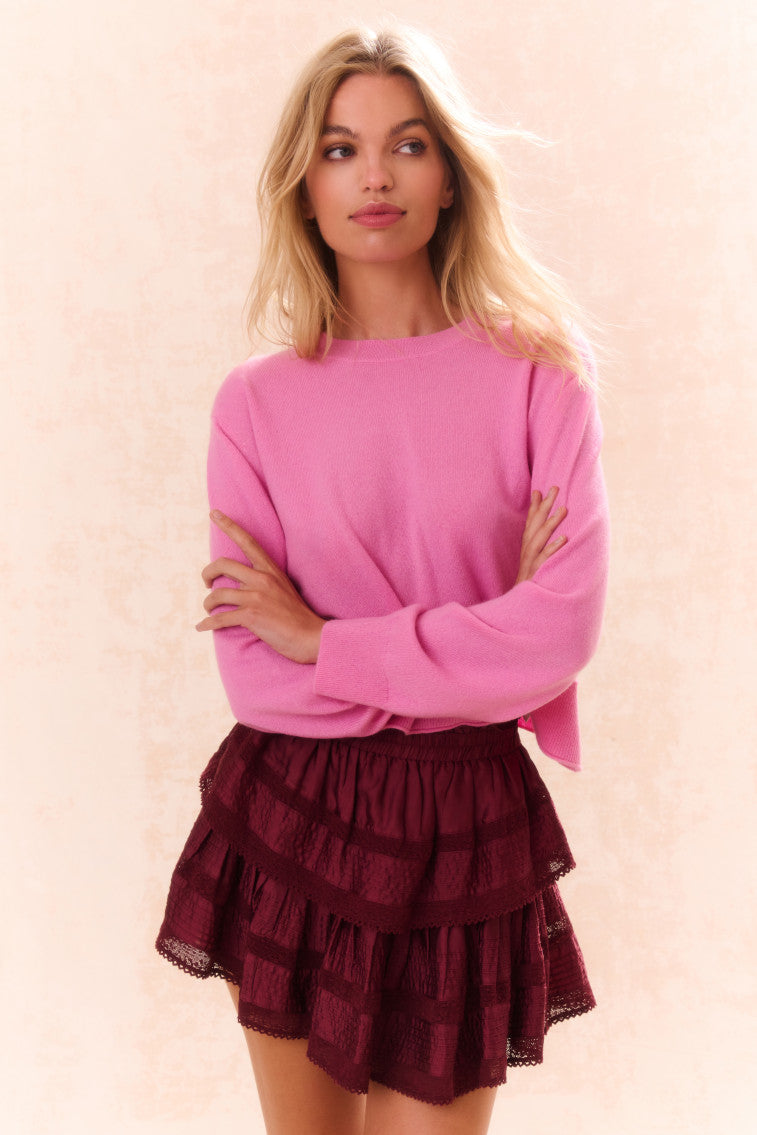 Ruffle Mini Tiered Skirt - OXBLOOD-morningim