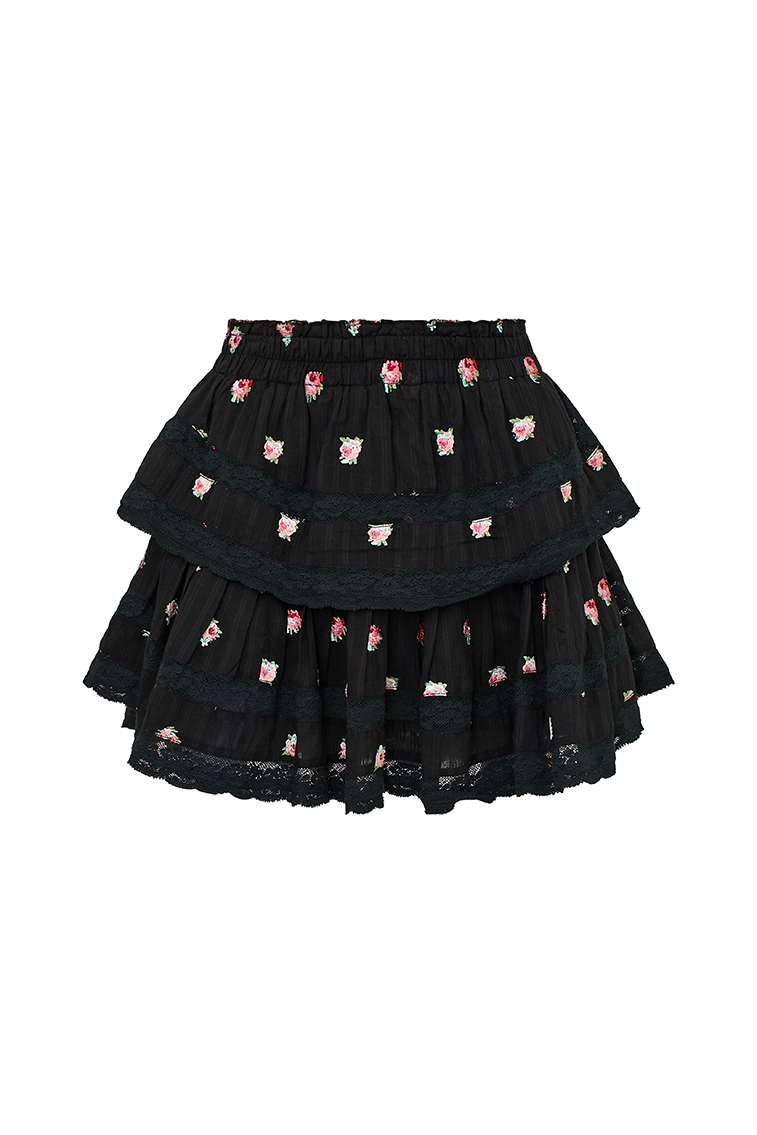 Ruffle Mini Embroidered Floral Skirt-morningim