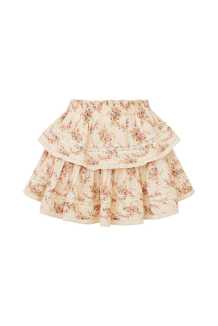 Ruffle Mini Lace-Trimmed Floral Skirt-morningim