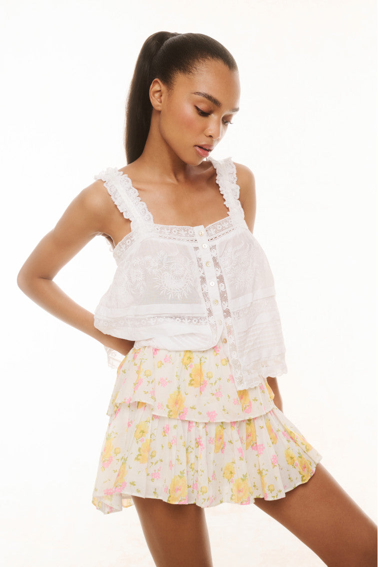 Ruffle Mini Floral Skirt - WHITE MULTI-morningim
