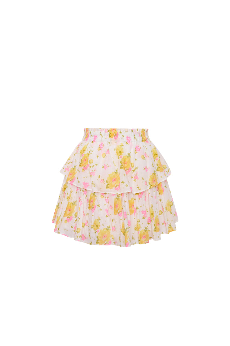 Ruffle Mini Floral Skirt - WHITE MULTI-morningim