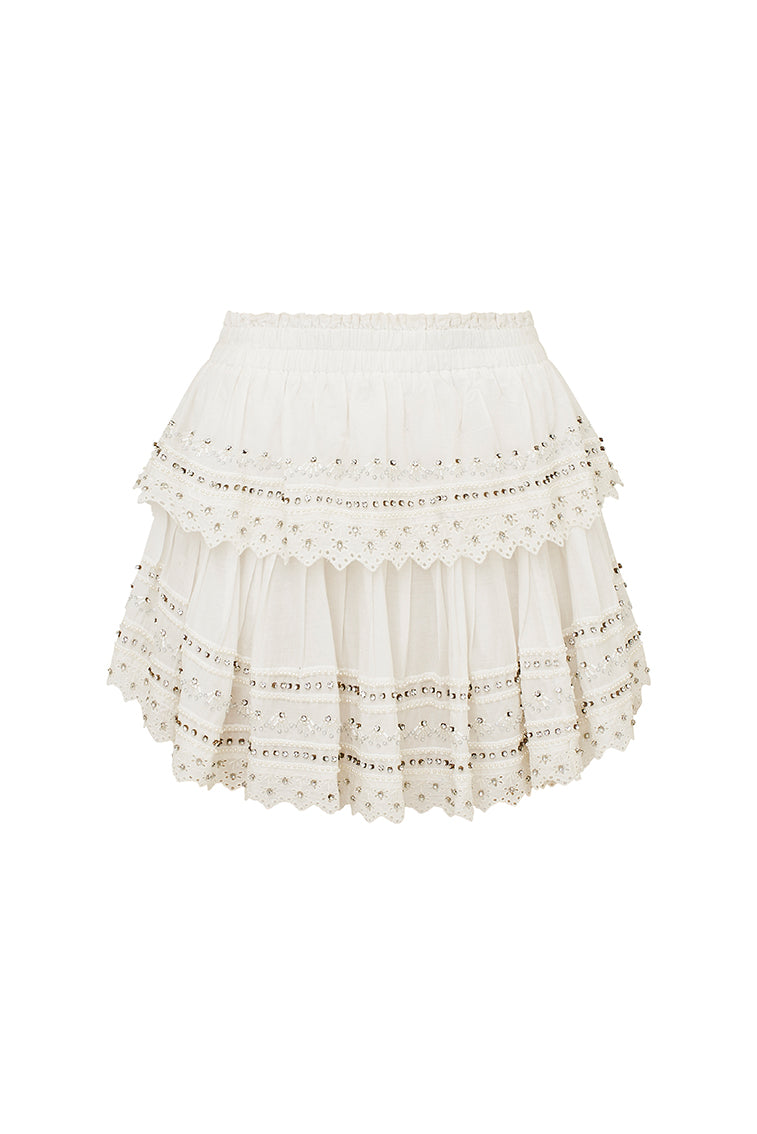 Ruffle Mini Rhinestone-Studded Skirt-morningim