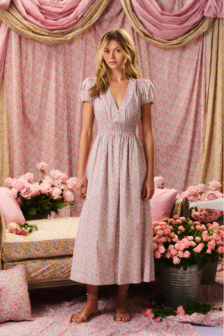 Sabela Liberty Fabric Puff Sleeve Midi Dress-morningim
