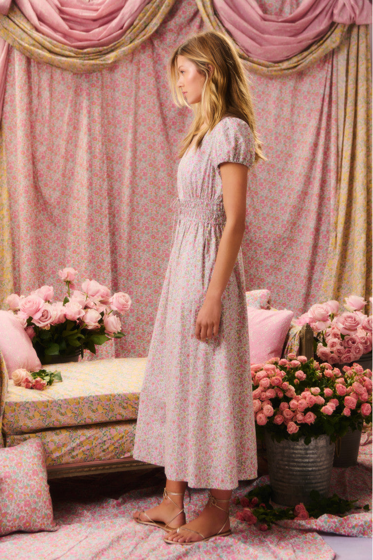 Sabela Liberty Fabric Puff Sleeve Midi Dress-morningim