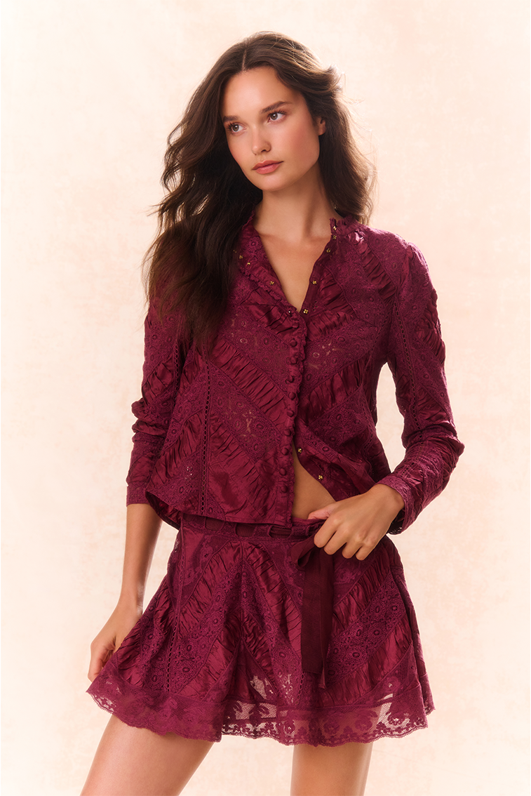 Shayda Lace Mini Skirt - OXBLOOD-morningim