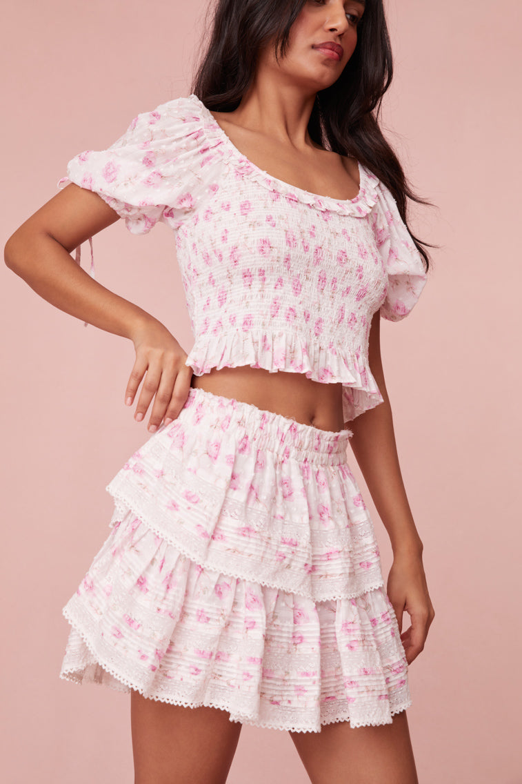 Ruffle Mini Signature Fragrance Print Skirt-morningim