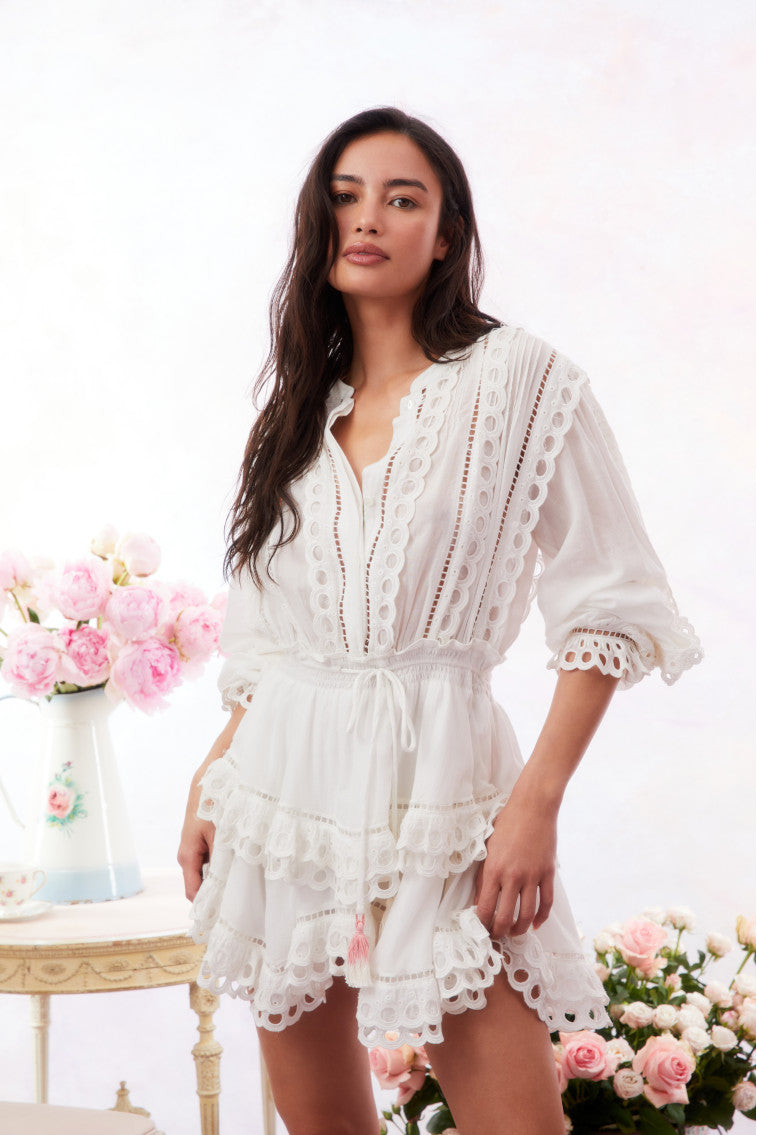 Tindra Eyelet Cotton Mini Dress-morningim