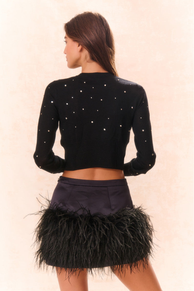 Viviette Feather Mini Skirt - BLACK-morningim