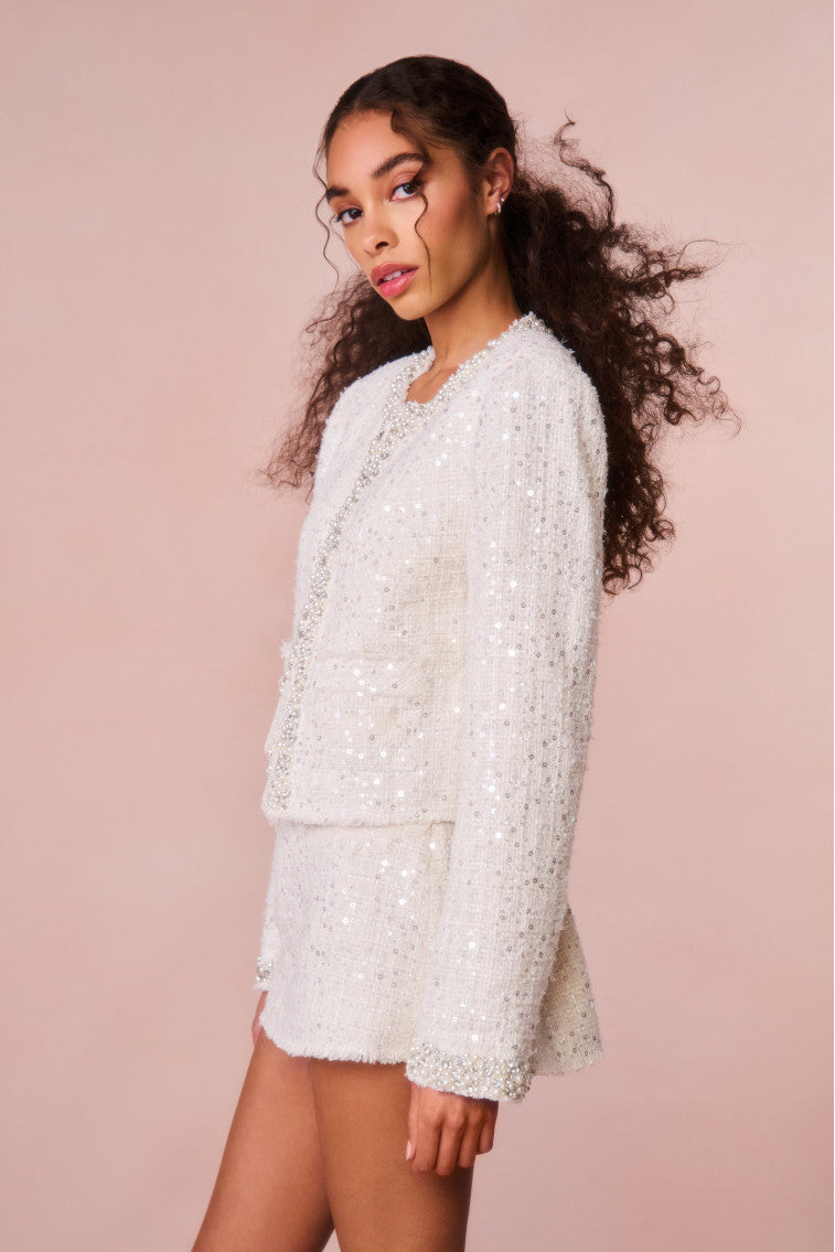 Wendina Sequined Tweed Mini Skirt-morningim