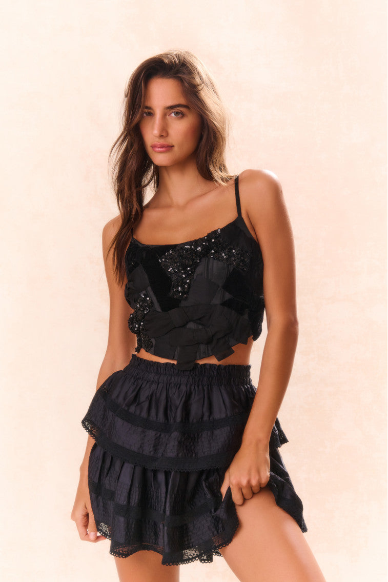 Woodley Bow Bustier Top - BLACK-morningim