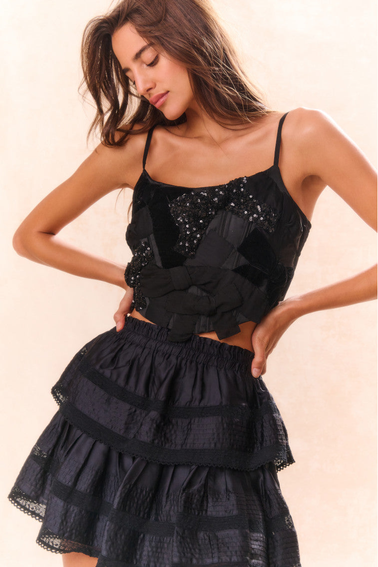 Woodley Bow Bustier Top - BLACK-morningim