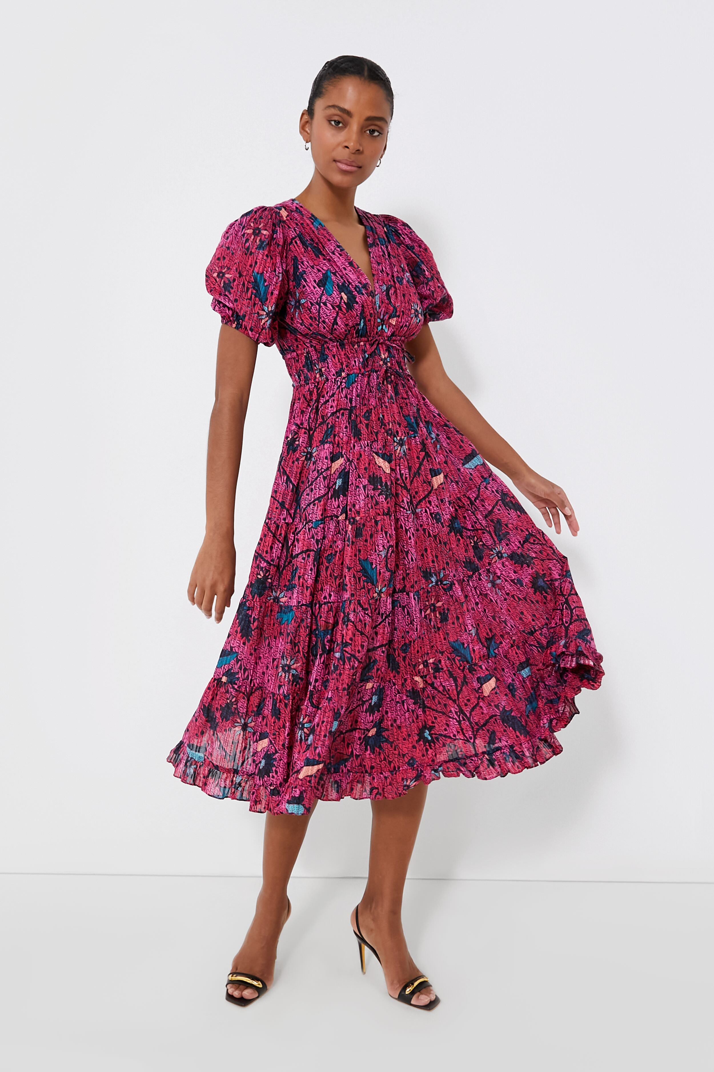 Ulla Johnson Thelma Tiered Puff-Sleeve Midi Dress Sz 2 $490 **1177