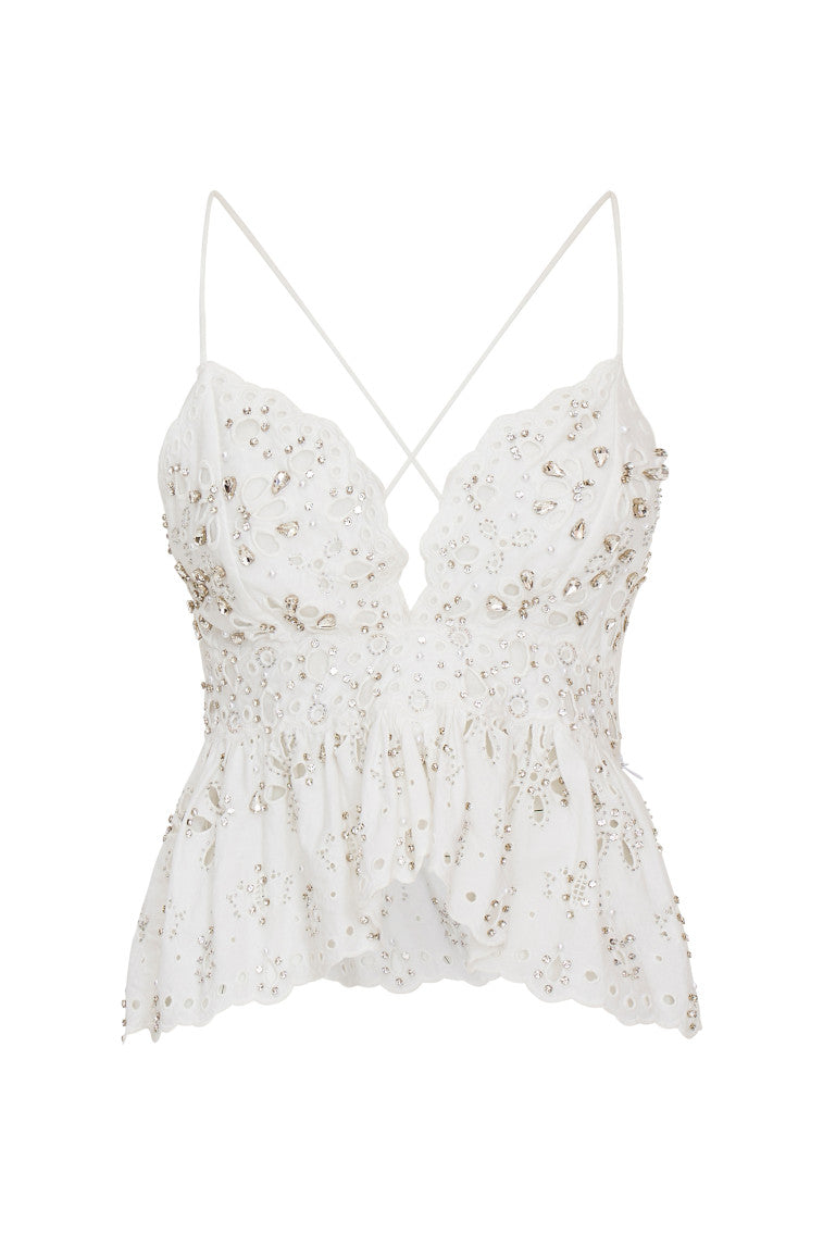 Qualley Rhinestone Cotton Top-morningim