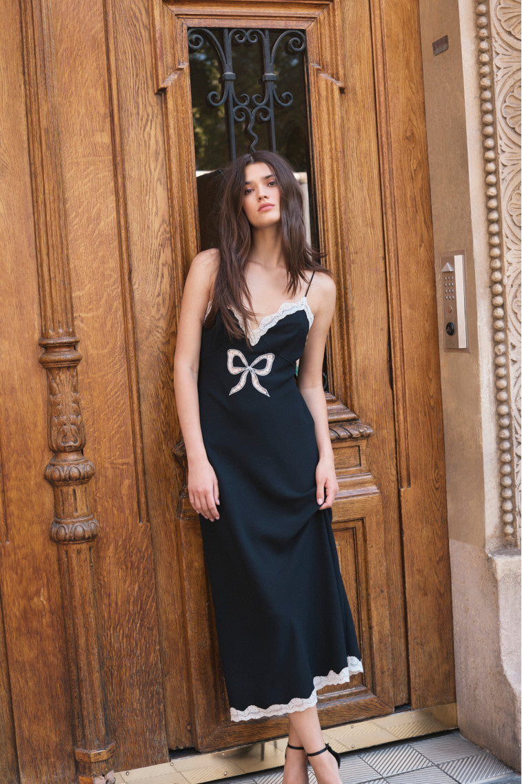 Manuela Bow Slip Maxi Dress - BLACK-keyifs