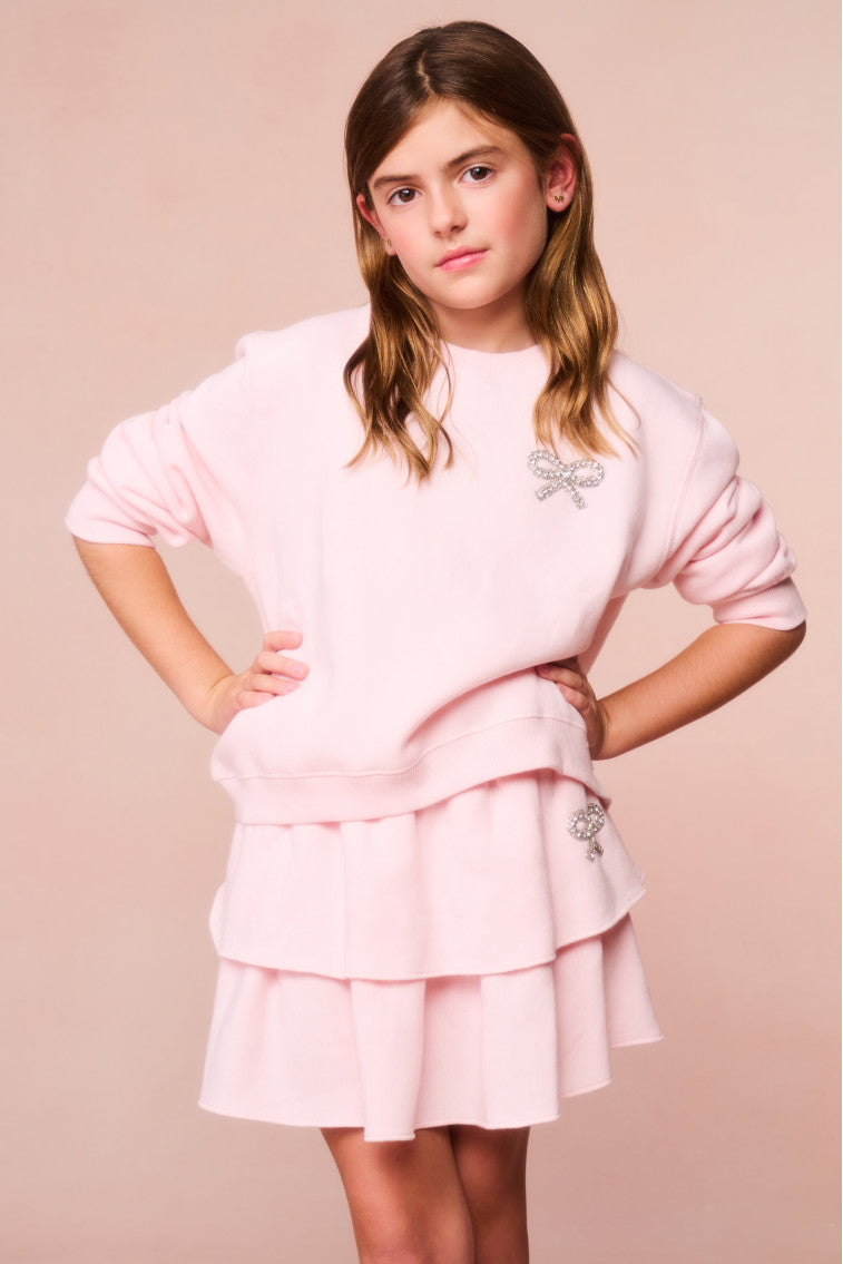 Girls Crystal Bow Fleece Ruffle Mini-keyifs