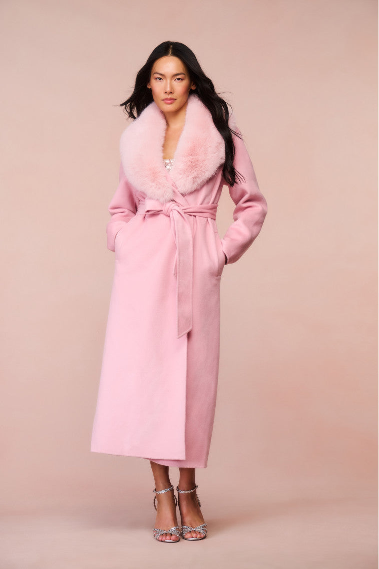 Mahika Wool-Cashmere Faux Fur Collar Coat-keyifs