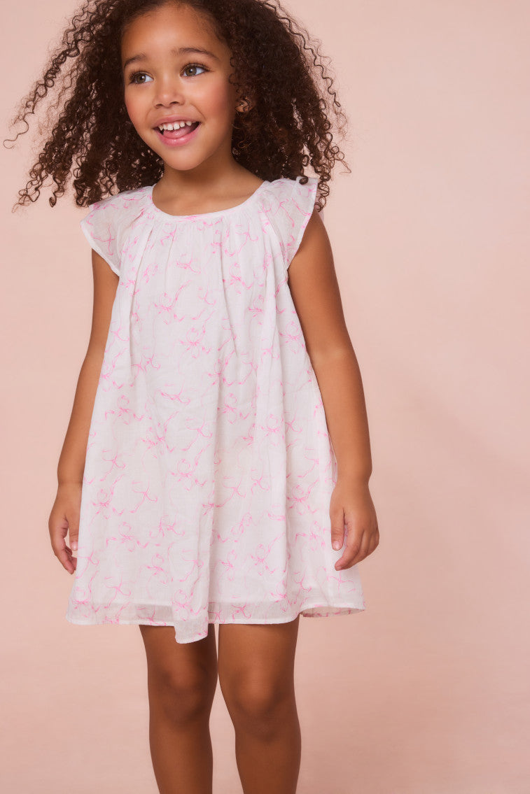 Girls Lou Bow Print Mini Dress-keyifs