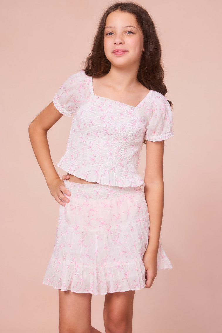 Girls Fabielle Bow Print Top-keyifs