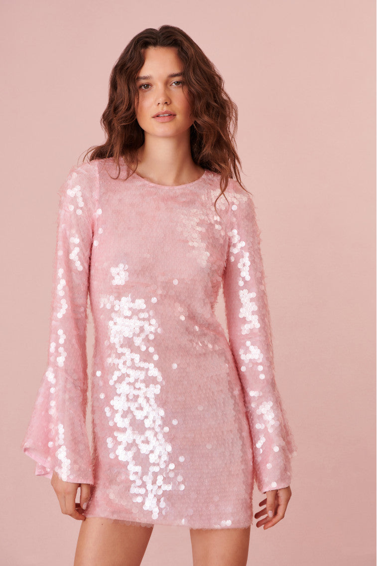Annabella Sequin Bell Sleeve Mini Dress-keyifs