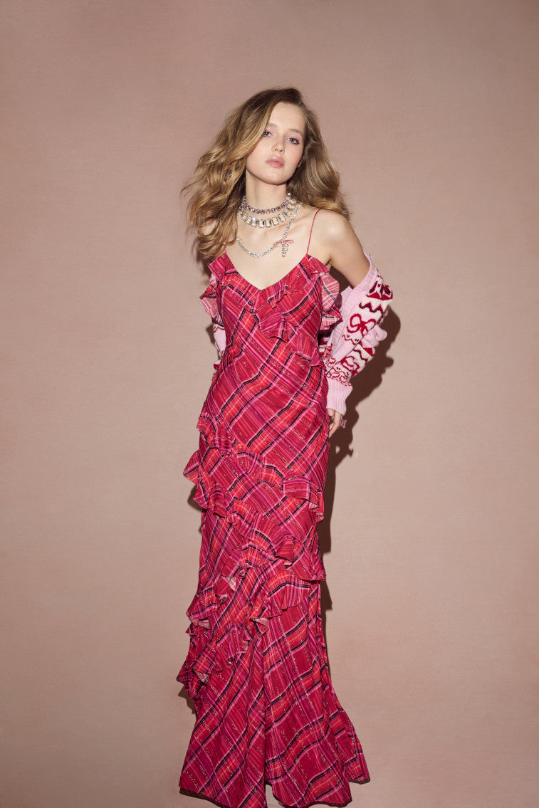 Rialto Silk Tartan Dress - CHEERY RED-keyifs