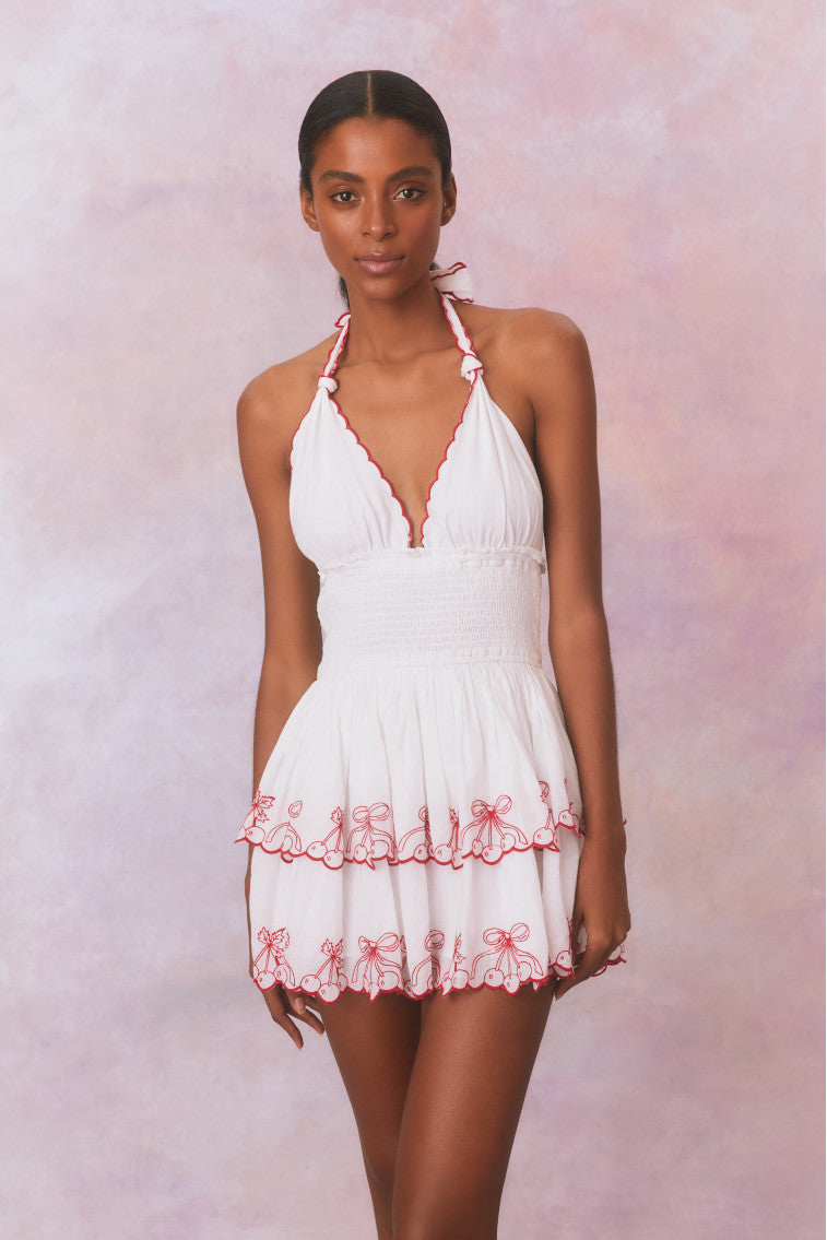 Dormina Cherry Embroidered Cotton Mini Dress-keyifs