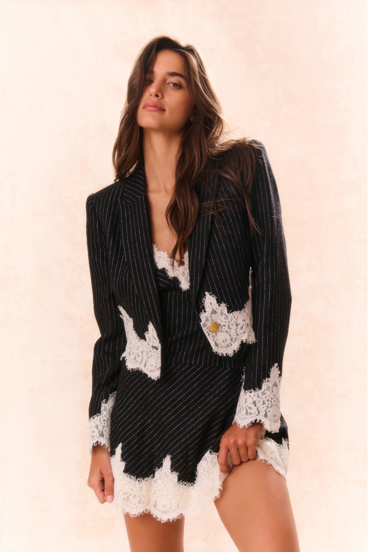 Icarus Pinstriped Lace-Detailed Jacket-keyifs