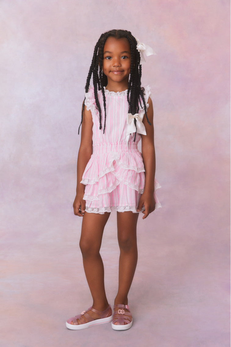 Girls Janelly Cotton Stripe Dress- Captiva Pink-keyifs