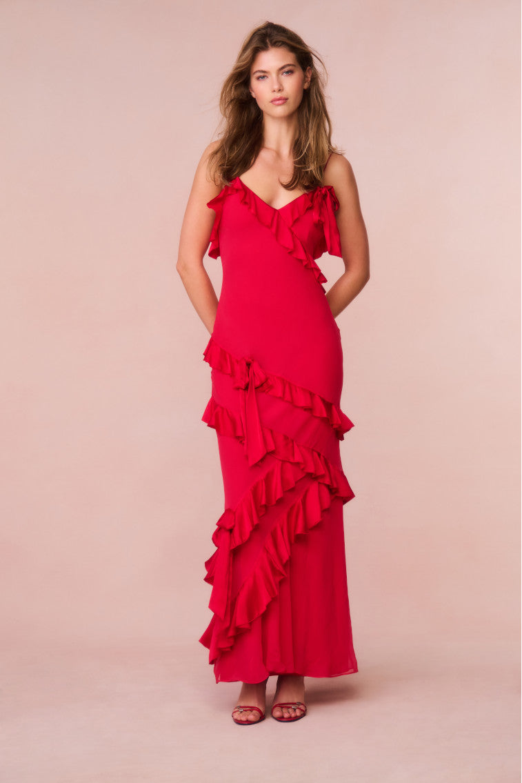 Rialto Silk Ruffle Maxi Dress-keyifs