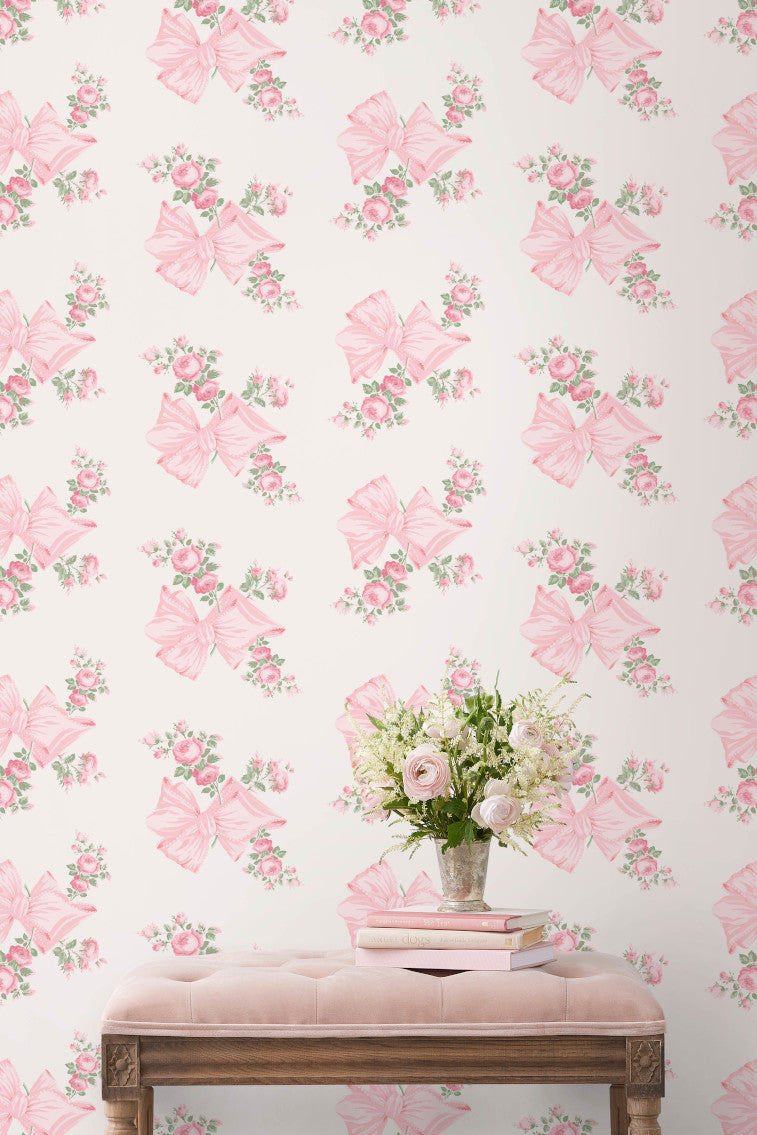 Rosa Beaux in Pink Mint Peel + Stick Wallpaper-keyifs