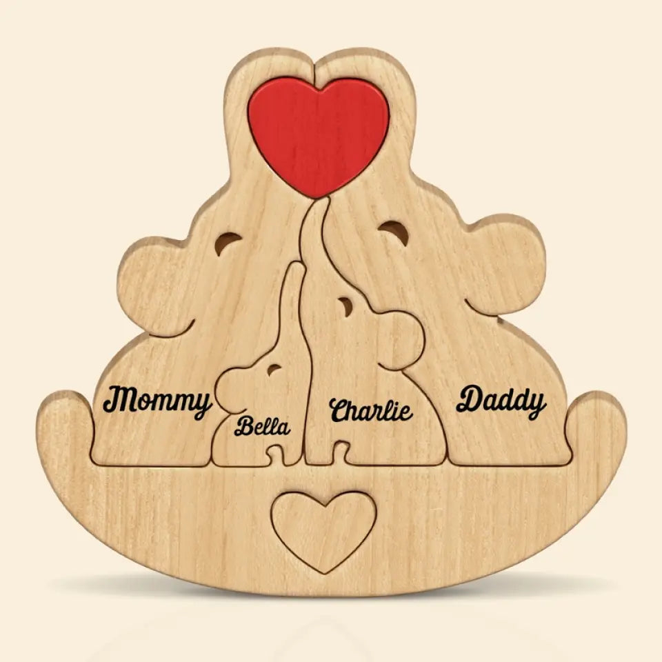 In Time Of Test Family Is Best - Family Personalized Custom Elephant Shaped Wooden Art Puzzle 