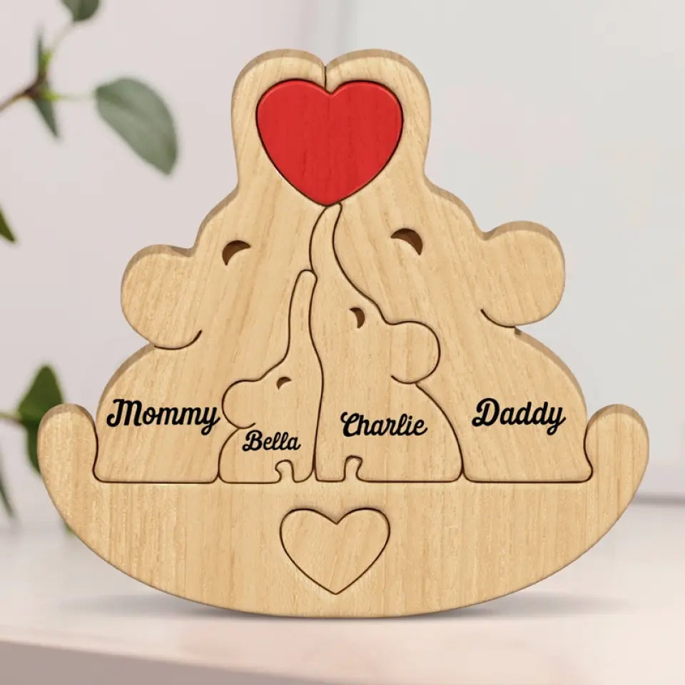 In Time Of Test Family Is Best - Family Personalized Custom Elephant Shaped Wooden Art Puzzle 