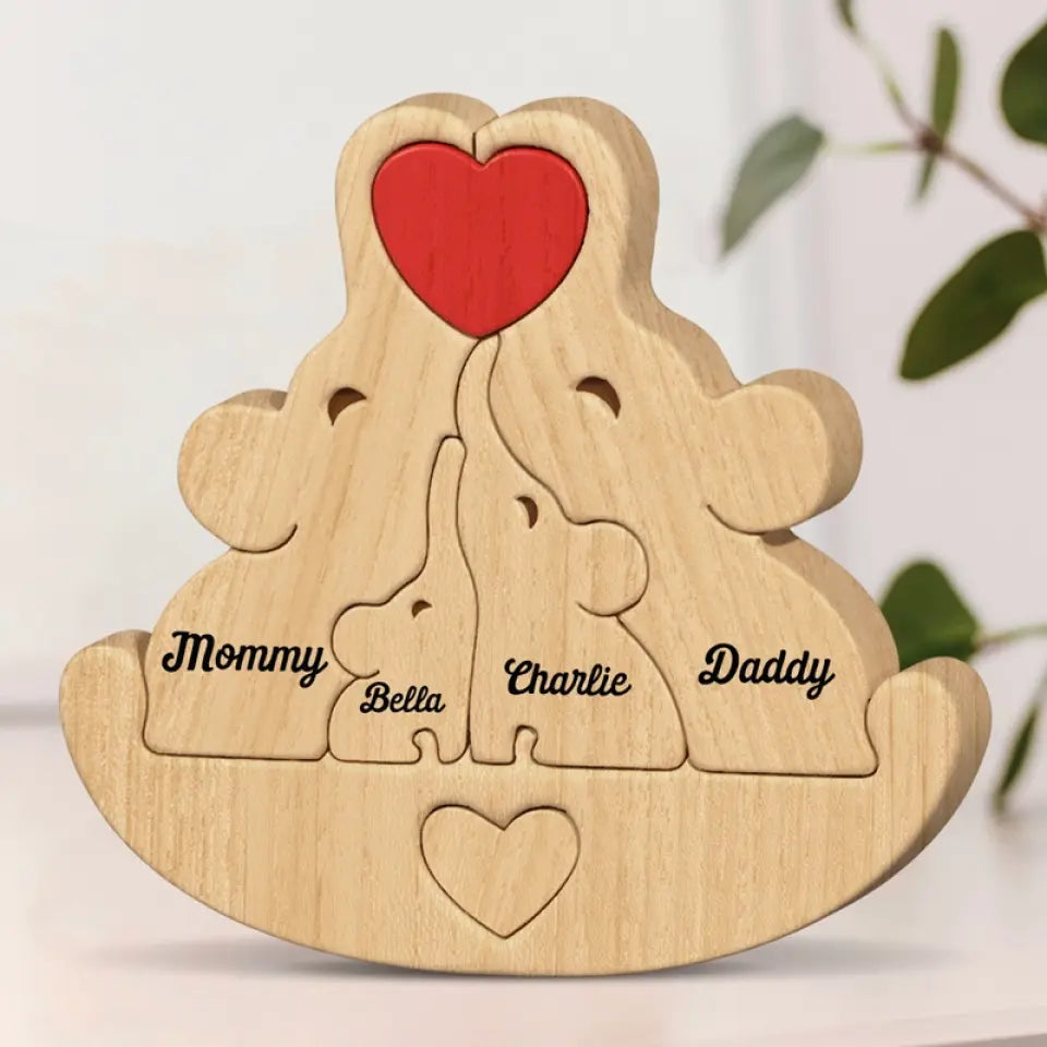 In Time Of Test Family Is Best - Family Personalized Custom Elephant Shaped Wooden Art Puzzle 