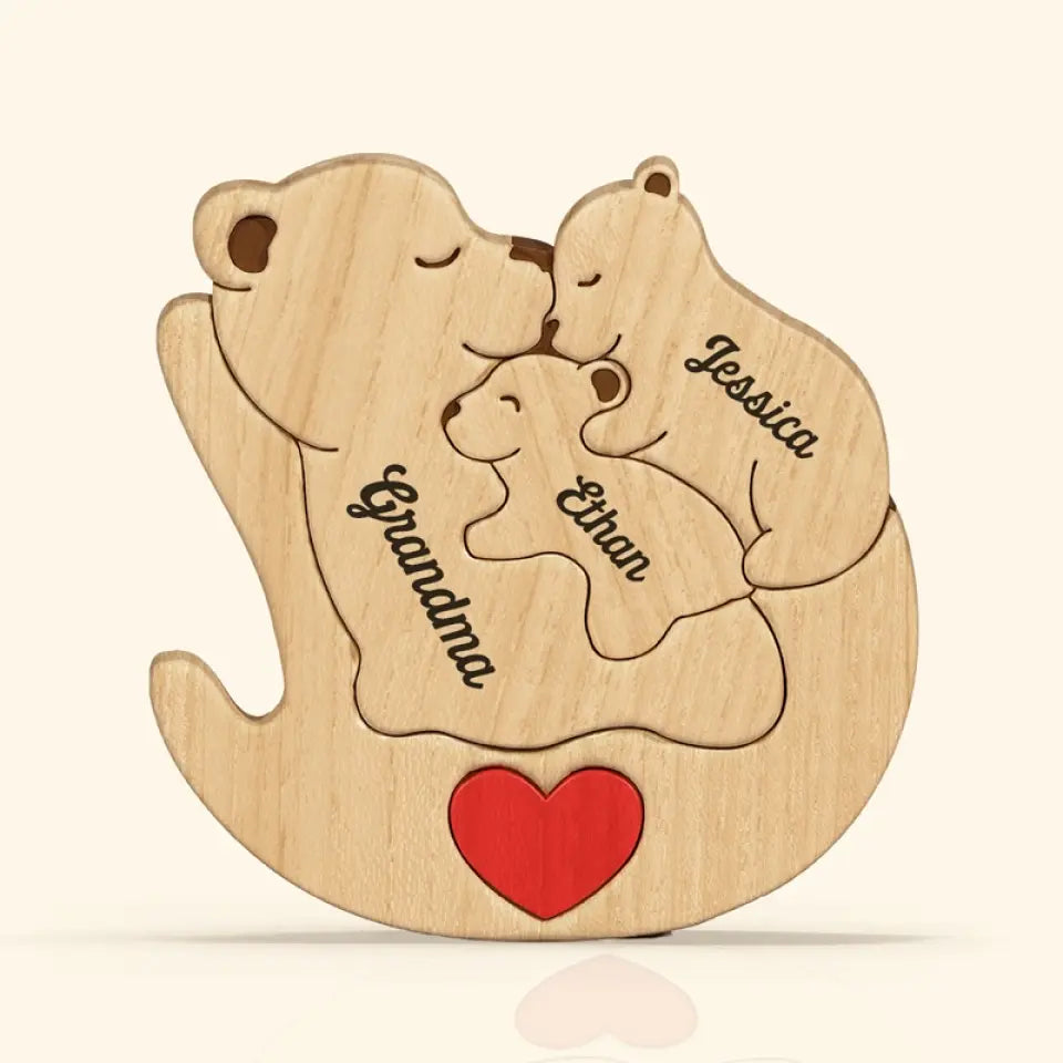 A Grandma Is A Safe Haven - Family Personalized Custom Bear Shaped Wooden Art Puzzle 