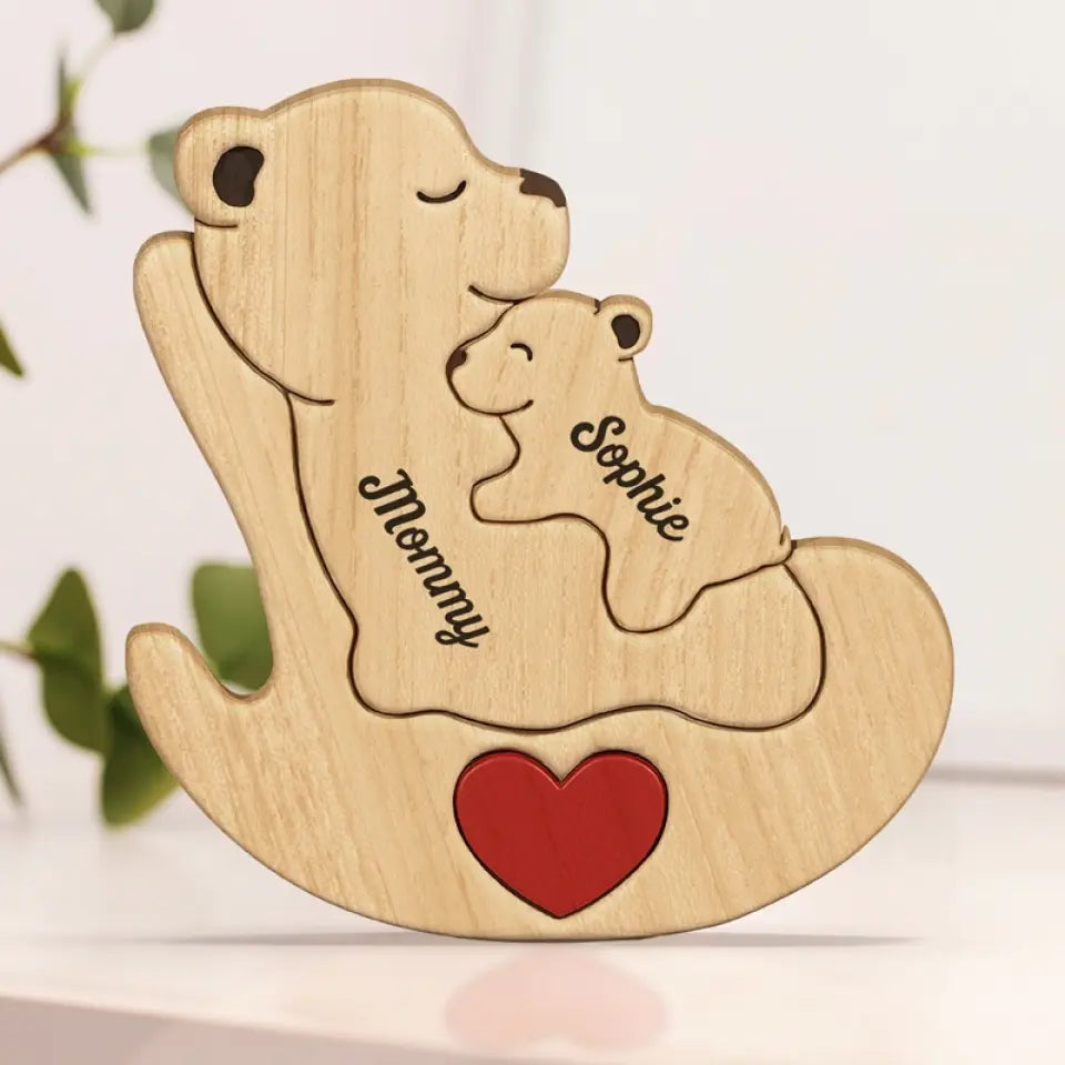 A Grandma Is A Safe Haven - Family Personalized Custom Bear Shaped Wooden Art Puzzle 