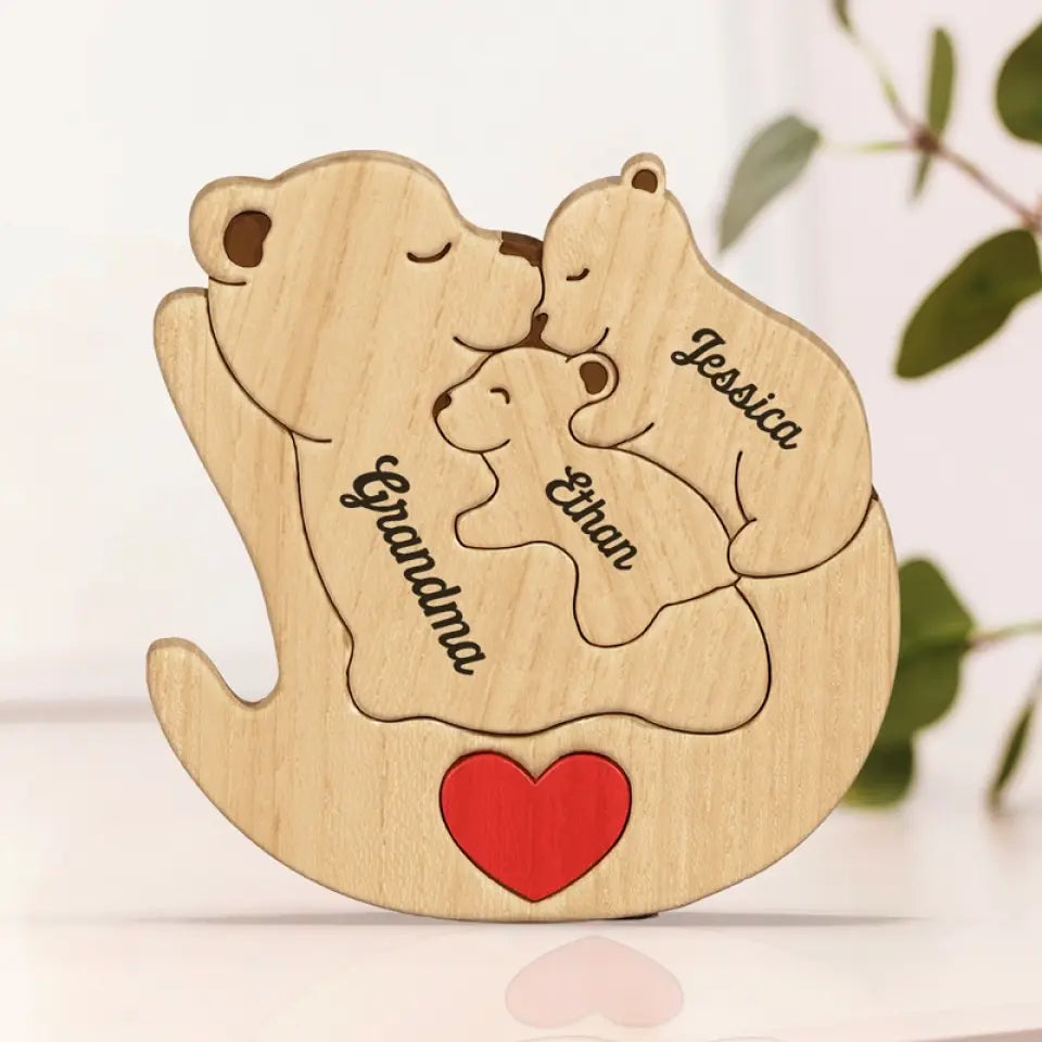 A Grandma Is A Safe Haven - Family Personalized Custom Bear Shaped Wooden Art Puzzle 