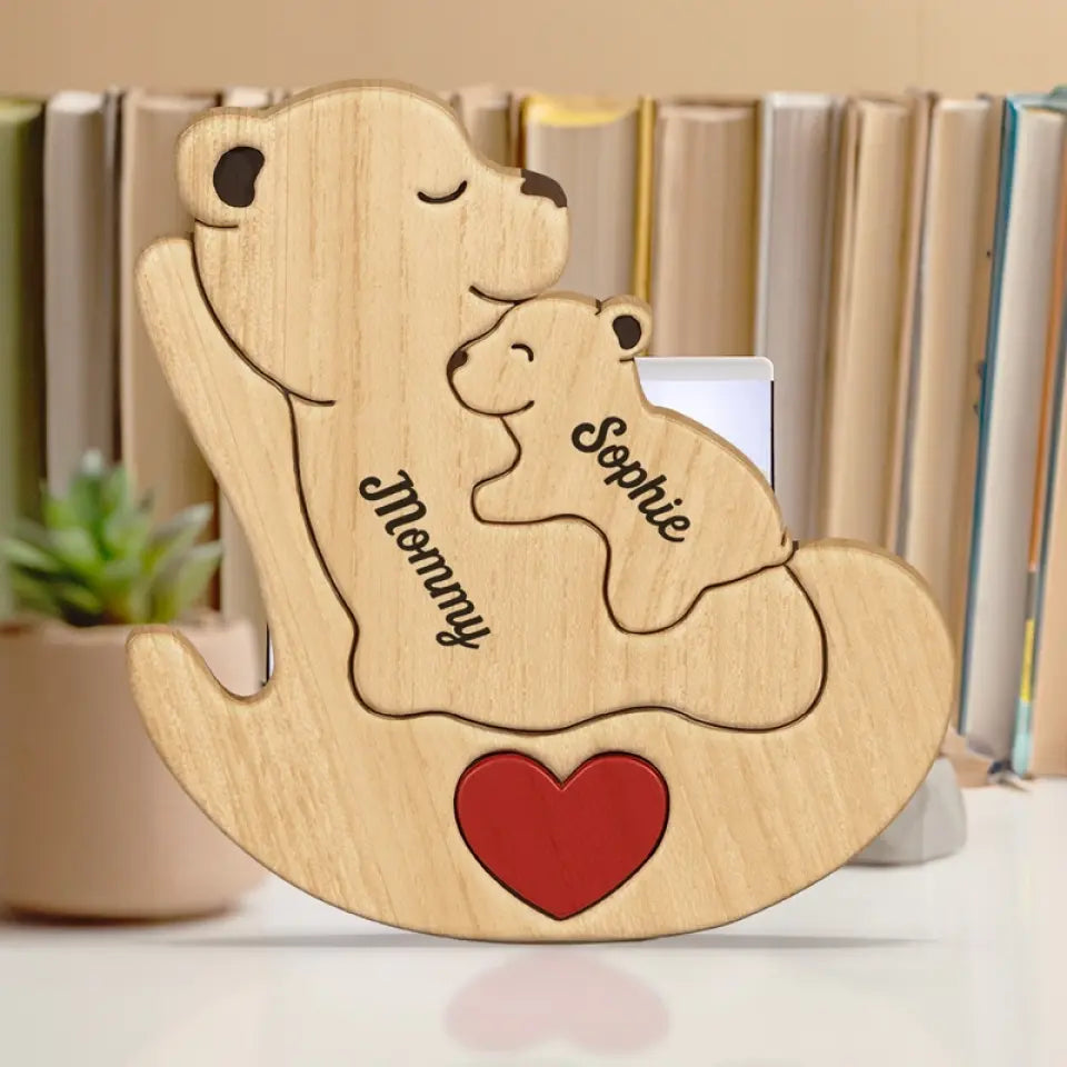 A Grandma Is A Safe Haven - Family Personalized Custom Bear Shaped Wooden Art Puzzle 