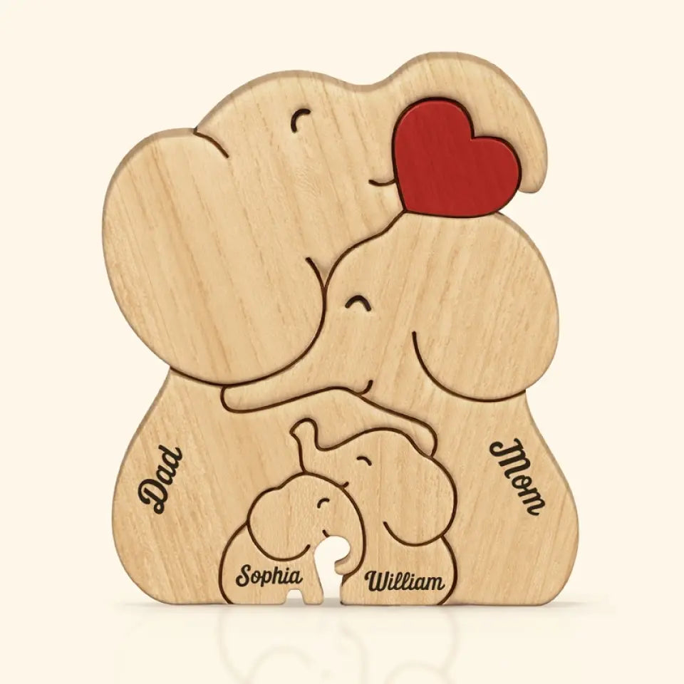 Home Is People, Not A Place - Family Personalized Custom Elephant Shaped Wooden Art Puzzle 